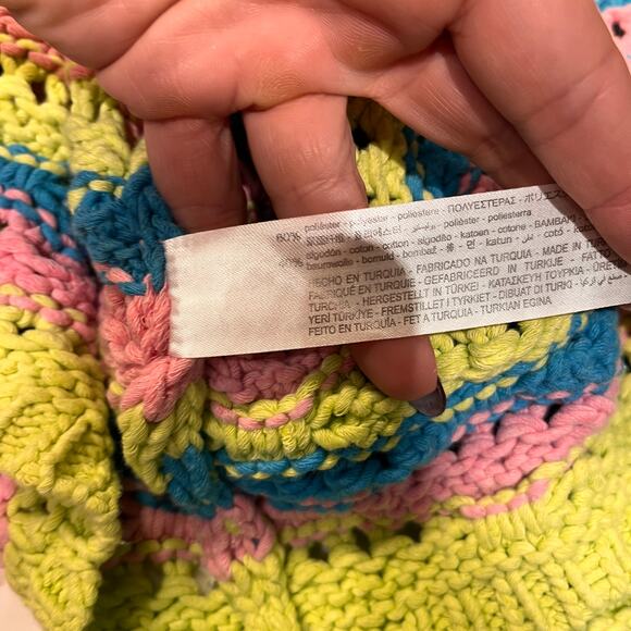 Zara Pastel Striped Openwork Knitted Cardigan Sweater Size Medium - Picture 4 of 6
